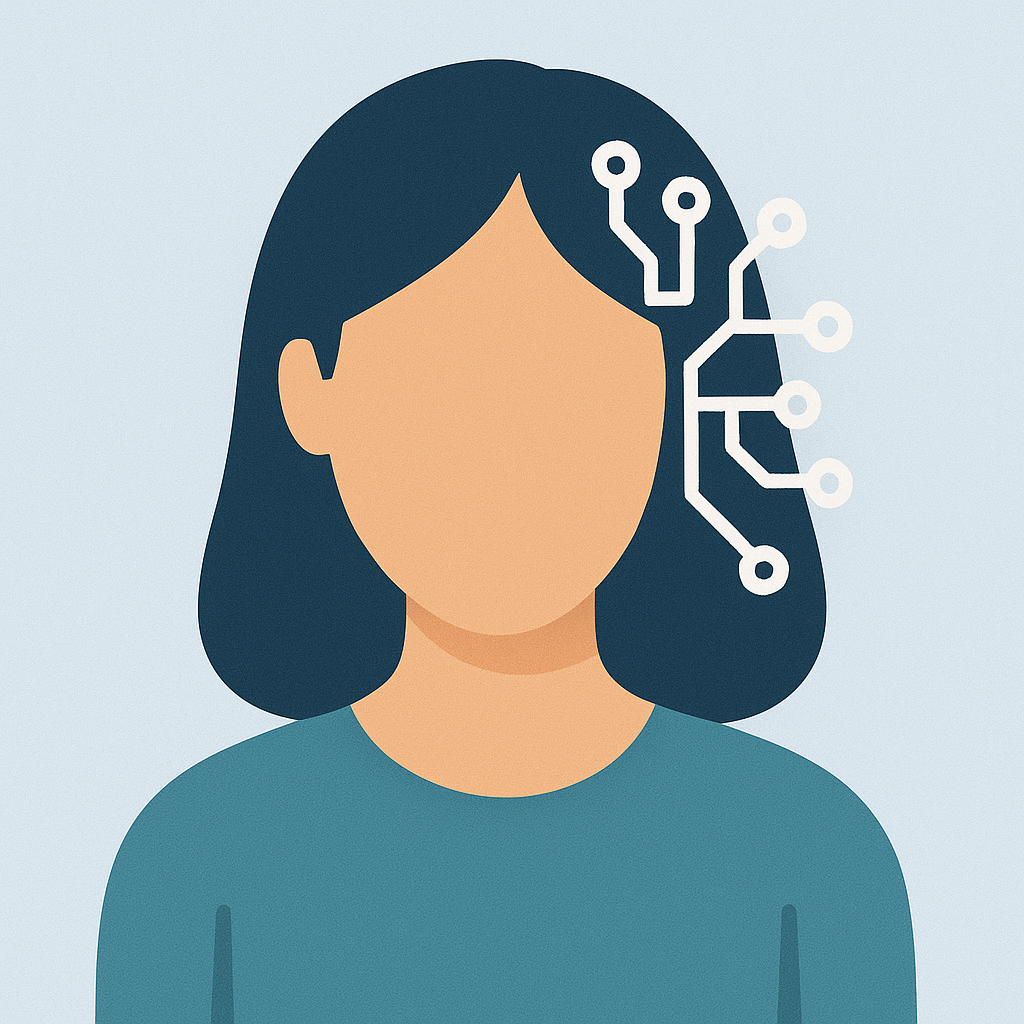 mulher avatar com chip no cabelo